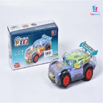 Light Up Music Gear Racing Car Toy for Kids - Transparent Design